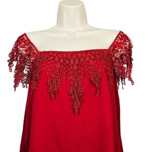 Tobi Lace Trim Tunic Off Shoulder Cranberry Red - S